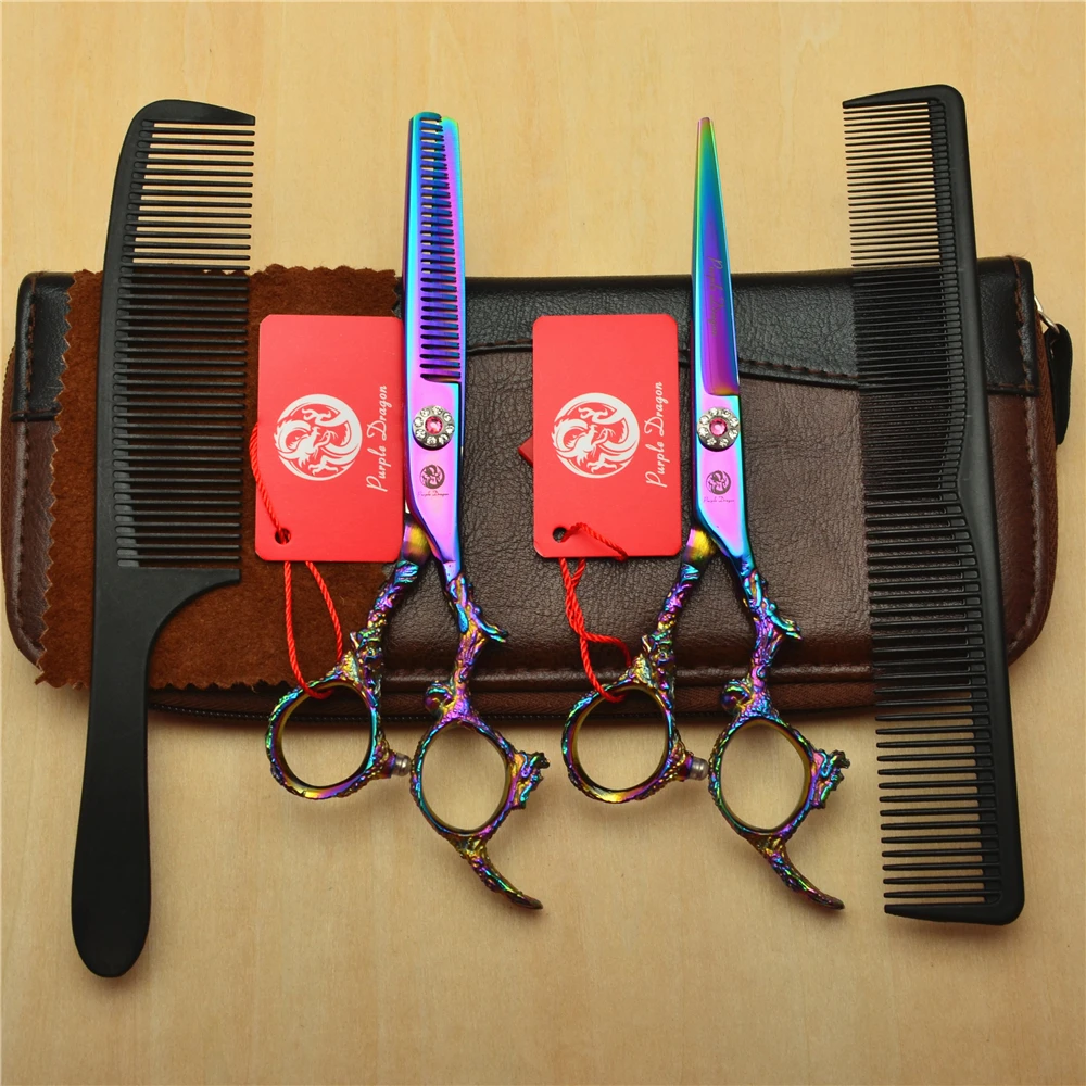 4Pcs Set 9005 6.0'' Dragon Handle Purple Colour Hairdressing Scissors