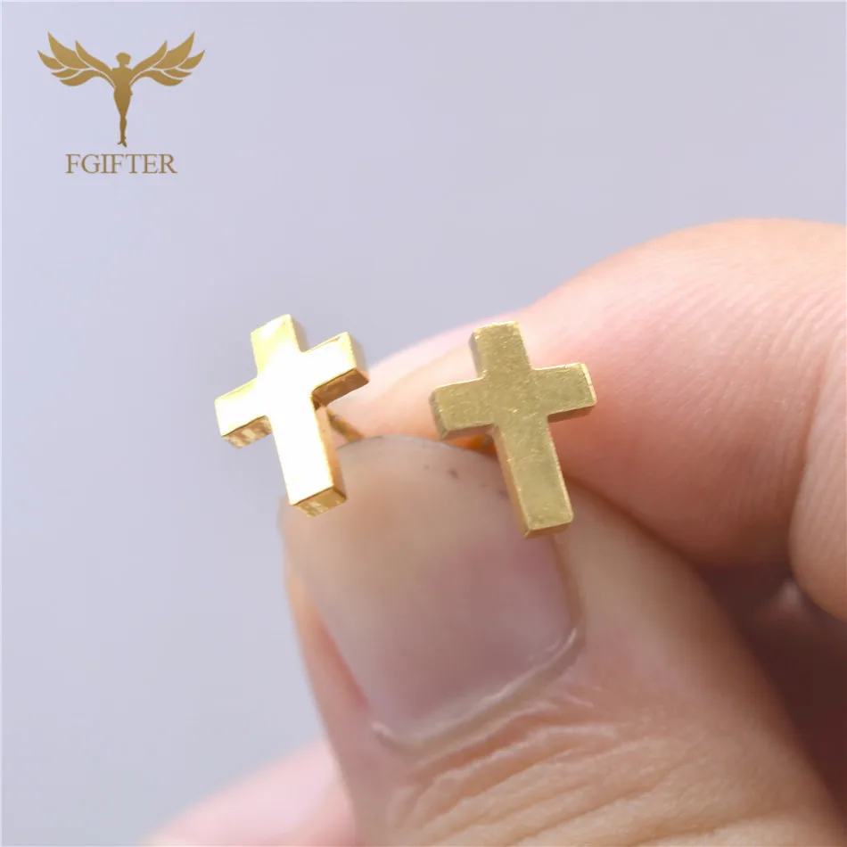 FGifter Wholesale Christ Cross Earrings Lots Stainless Steel Stud Jewelry Earring Small Women Men Kids Children Gifts 12 Pairs