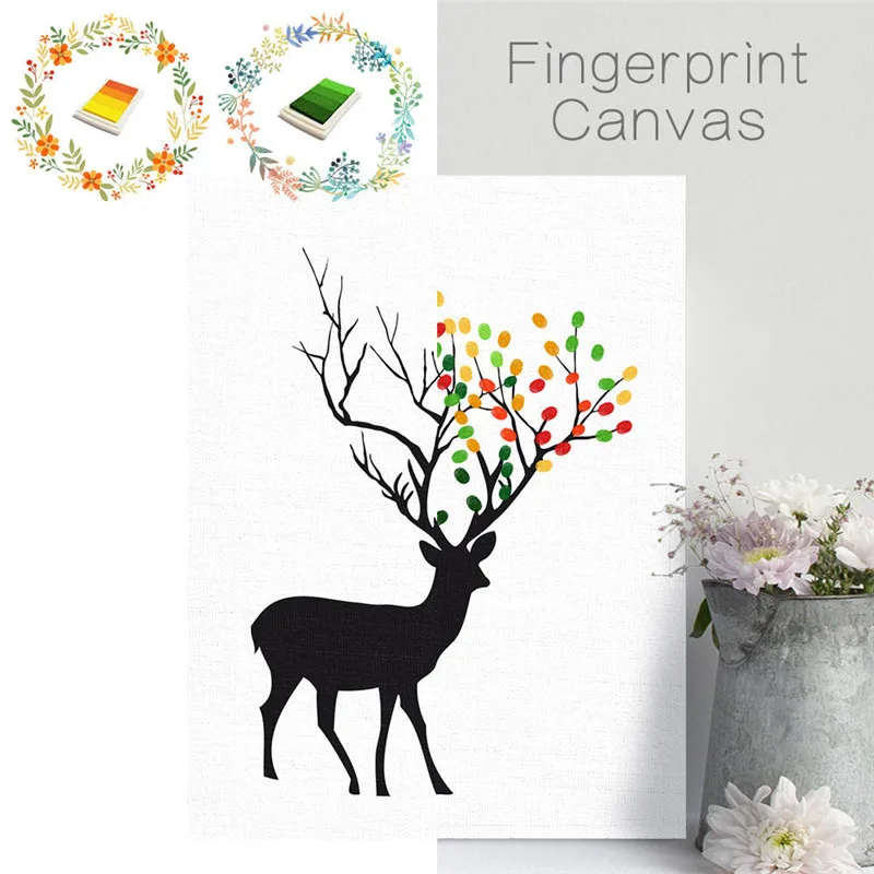 

Animal Elk DIY Fingerprint Painting Canvas Painting Ink Signature Guest Book for Wedding Party Home Decoration Backgroud Gifts