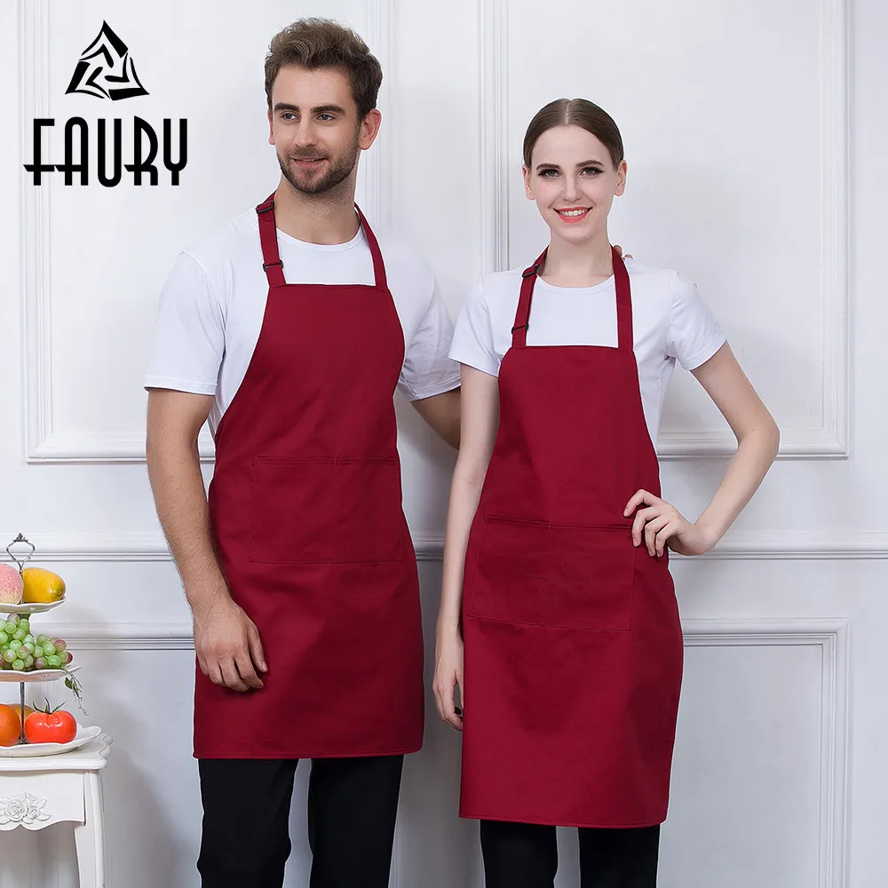 

6 Color Adjustable Halter Neck Apron Solid Long Pocket Chef Workwear Restaurant Hotel Food Service Waiter Work Uniform BBQ Apron