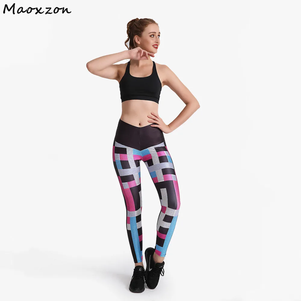 Maoxzon Womens Plaid Digital Print Athleisure Fitness Slim Leggings