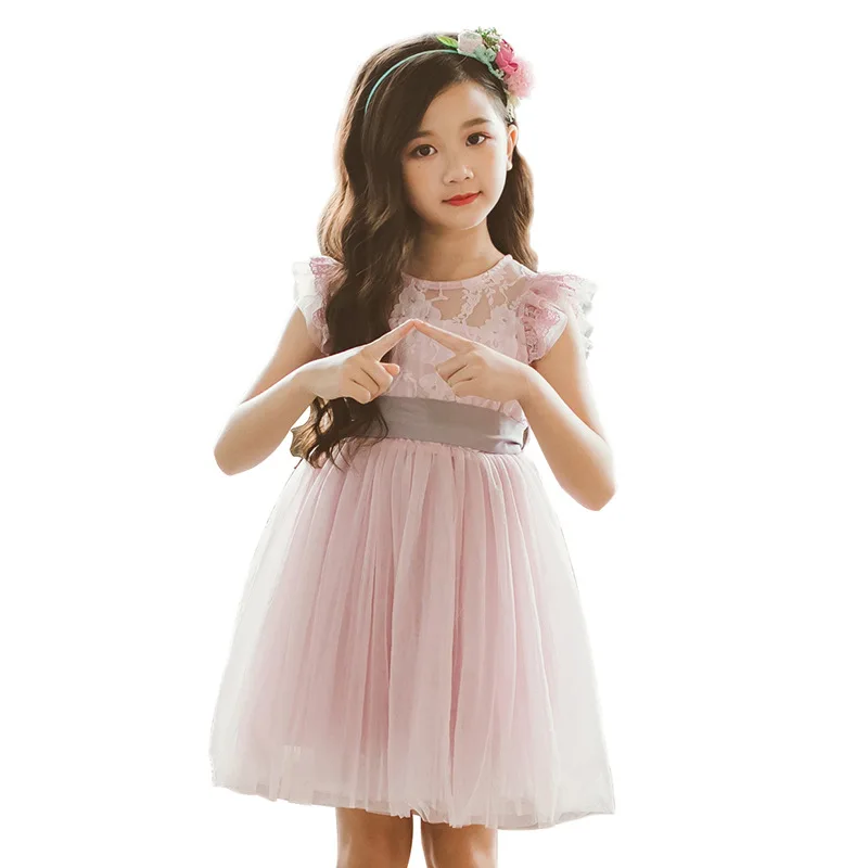 

Girls Clothes for Kids Dress Elegant Lace Heart Backless Puff Sleeve Girls Princess Dress Costume with Sashes 4-10T