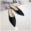 Pantoufles d'extérieur pour femmes, chaussures pointues haut à la mode à talons bas, grande taille 40 Mules 2022, plates en cuir, diapositives, collection sans lacet ► Photo 2/6