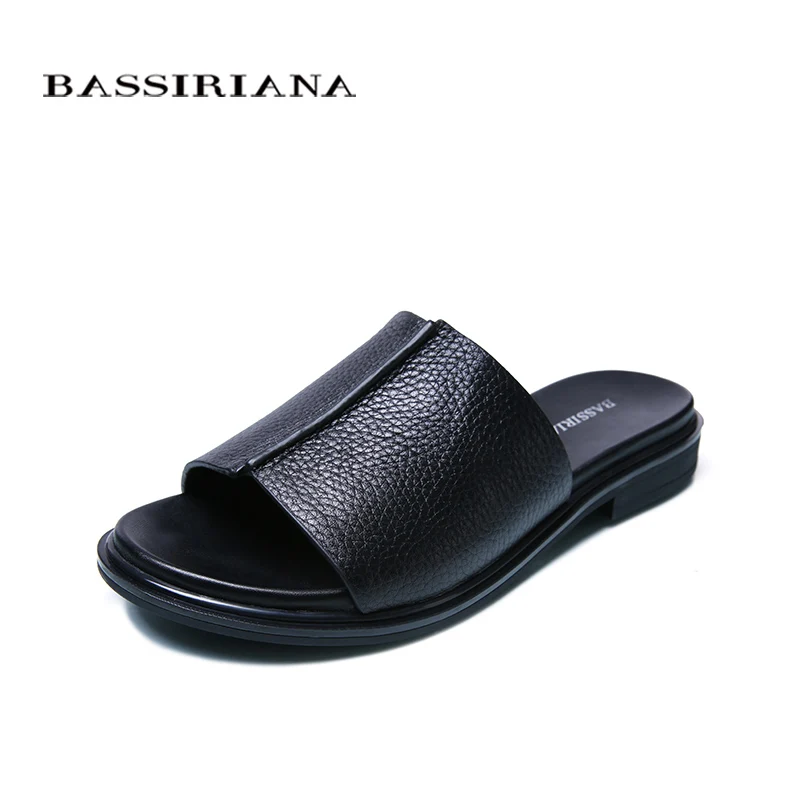 

BASSIRIANA new 2018 genuine leather Shoes woman slippers Summer sandals casual flats with sewing Red Black White 35-41 size