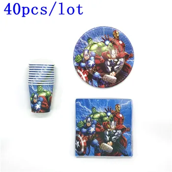 

40Pcs/lot Thor The Avengers Theme Paper Cups Plates Prince Hero Napkins Kid Birthday Party Baby Shower Cup Decoration Supplies