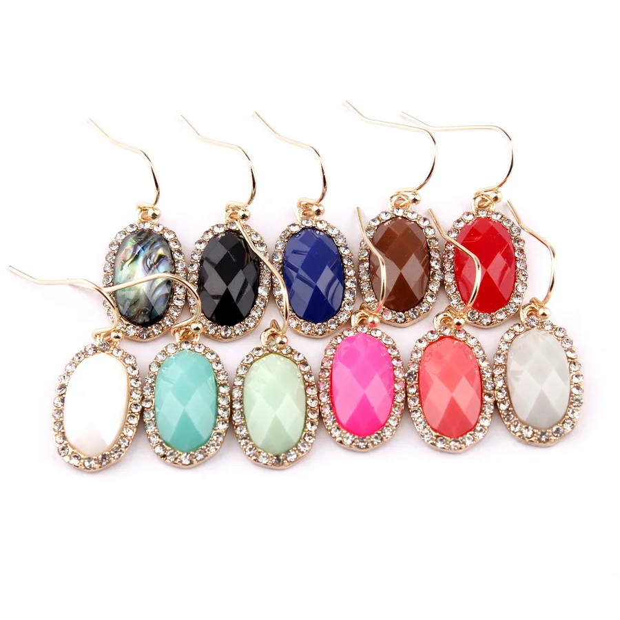 

ZWPON 2019 Trendy Petite Rhinestone Frame Mini Oval Drop Earrings for Women Statement Everyday Jewelry Valentine's Day Wholesale