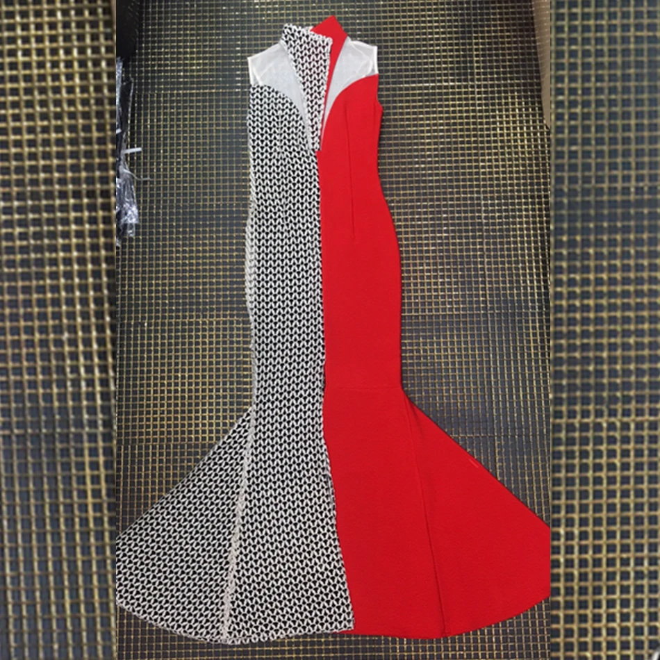 Новое поступление, красное Бандажное платье без рукавов с вырезом, длинное Сетчатое вечернее платье в стиле русалки, элегантное платье знаменитостей Verano Vestidos