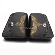 For Harley Sportster XL883 1200 Honda Suzuki Motorcycle Black PU Leather Eagle Logo Tool Bag Luggage Left+Right Side Saddle Bag bjmoto brown motorcycle pu leather left right side saddlebag saddle bag luggage bag tool bags storage for harley sportster