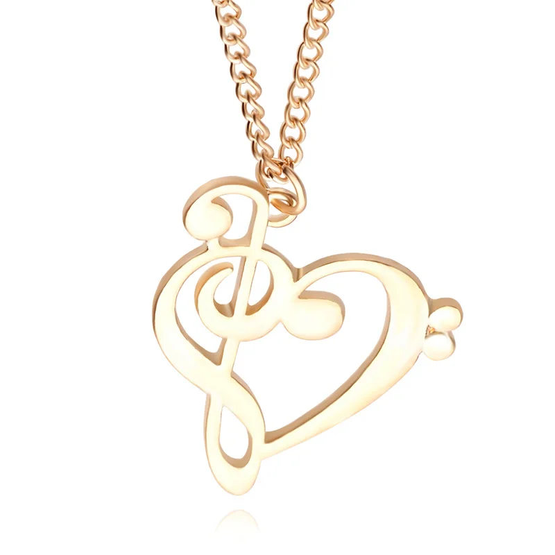 Minimalist Simple Fashion Hollow Heart Shaped Musical Note Pendant Necklace Music Jewelry Gold Silver Special Gift