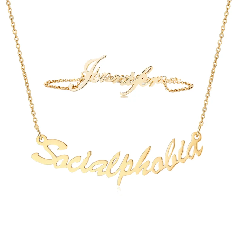 

Jewelry Set For Women Customized Cursive Nameplate Personalized Custom Name Pendant Necklace Bracelet Best Birthday Gift