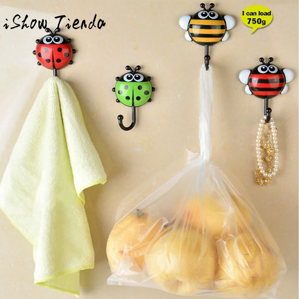 

2PCS Creative Ladybug Bee Cartoon Bathroom Wall Hooks Sucker Nail Hook Wall Decor Wall Hooks Hanger Kitchen Bathroom Suction Cup