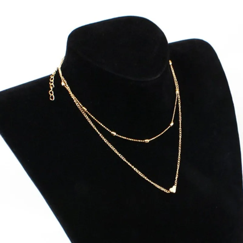 

2019 Simple Trendy Gold Color Love Heart Choker Necklace For Women Multi Layer Beads Chocker Necklaces collar Jewelry Gifts