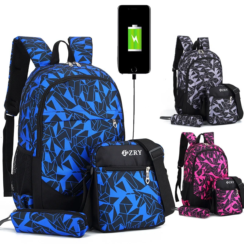 

Male Backpack for Teenagers School Bags Waterproof Oxford School Backpack USB Charge Design Backpack Schoolbag Composite Bag sac