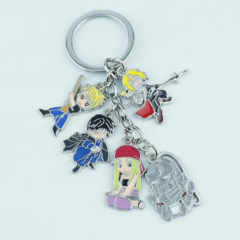 

Japan Anime Fullmetal Alchemist Keychain Keyring 5 in 1 set Metal Pendants Figure Key Ring Cosplay Women Men Accessories Gift