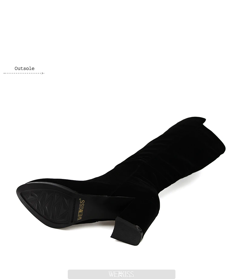 WETKISS/выразительные сапоги до колена; женские черные элегантные флоковые сапоги на высоком каблуке; короткие плюшевые зимние сапоги; женские ботинки на молнии