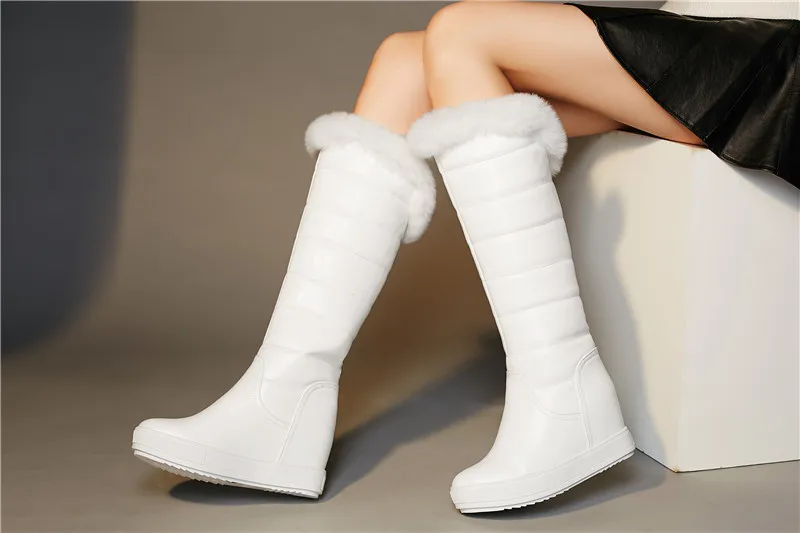 MEMUNIA/ женские зимние сапоги; модные теплые зимние сапоги; обувь, увеличивающая рост; женские сапоги до колена; однотонная искусственная кожа