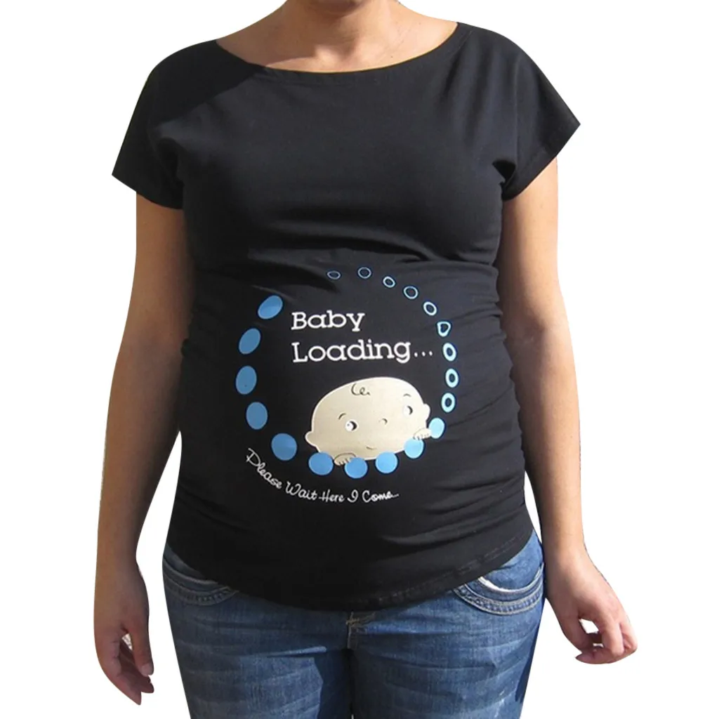

Dropshipping 2019 Pregnant woman T-Shirt Women O-Neck Long Sleeve Cute Baby face Printing Top Tees Black Plus Size