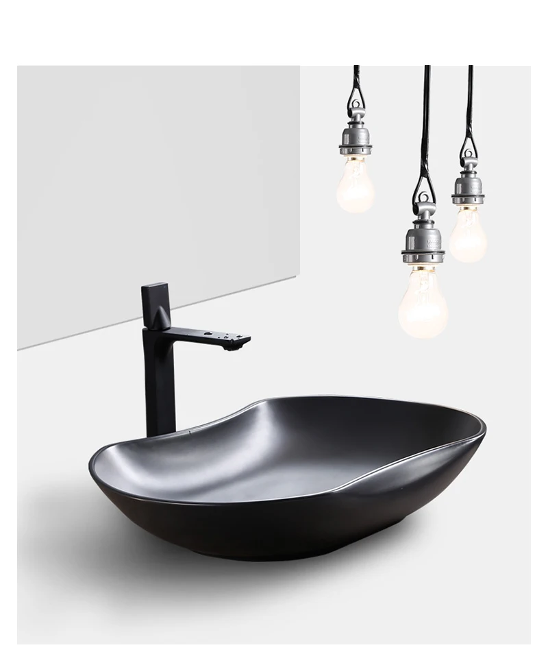 Art Bathroom Sinks 660*400*130mm Matte Black White Ceramic Vessel Big Size Washing Basin Bowl Counter Top Lavatary Sink AM905