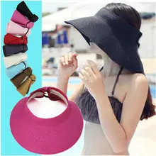 Femmes Lady Réglable Large Bord Chapeau de Pare-Soleil D'été Plage De Paille Clip Sur Soleil Tennis De Chapeau De Golf Noir Blanc Bleu Rose rouge(China)