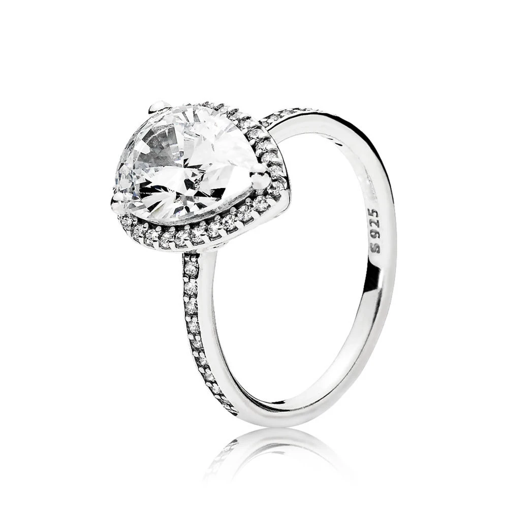 

Simple 100% 925 Sterling Silver Ring Radiant Large Teardrop Ring Fashion Ring For Women Party Wedding DIY Jewelry gift for women