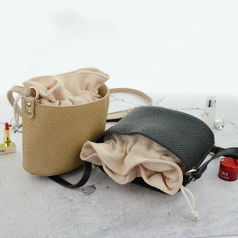 Summer Fashion Women Drawstring Straw Bags INS Popular Female Beach Travel Handbag Lady Knit Shoulder Bag Weave Crossbody SS3376 (7)