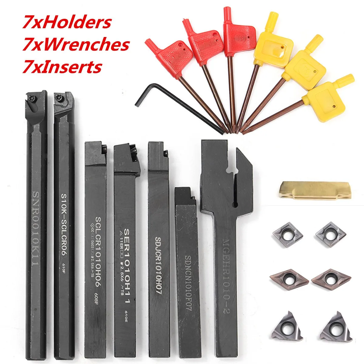 

21PCS/SET DCMT CCMT Carbide Insert + 10mm Boring Bar Tool Holder + Wrench For Lathe Turning Tool