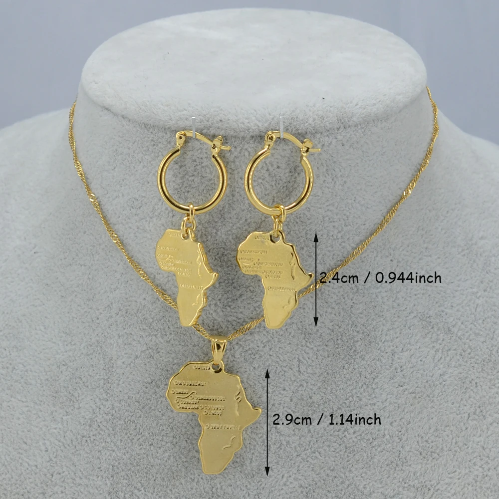Африканские ювелирные изделия с дизайном «карта» наборы ожерелье серьги для женщин золотистого цвета Африка карты эфиопские ювелирные изделия Нигерия, Гана# J0314