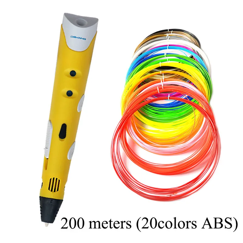 DEWANG Scribble Pen 3D Pens 200M ABS Filament 3D Printer Christmas Presents Printing Pen 3D Pencil for School Gadget in Moscow - Цвет: Yellow Pen 200M ABS