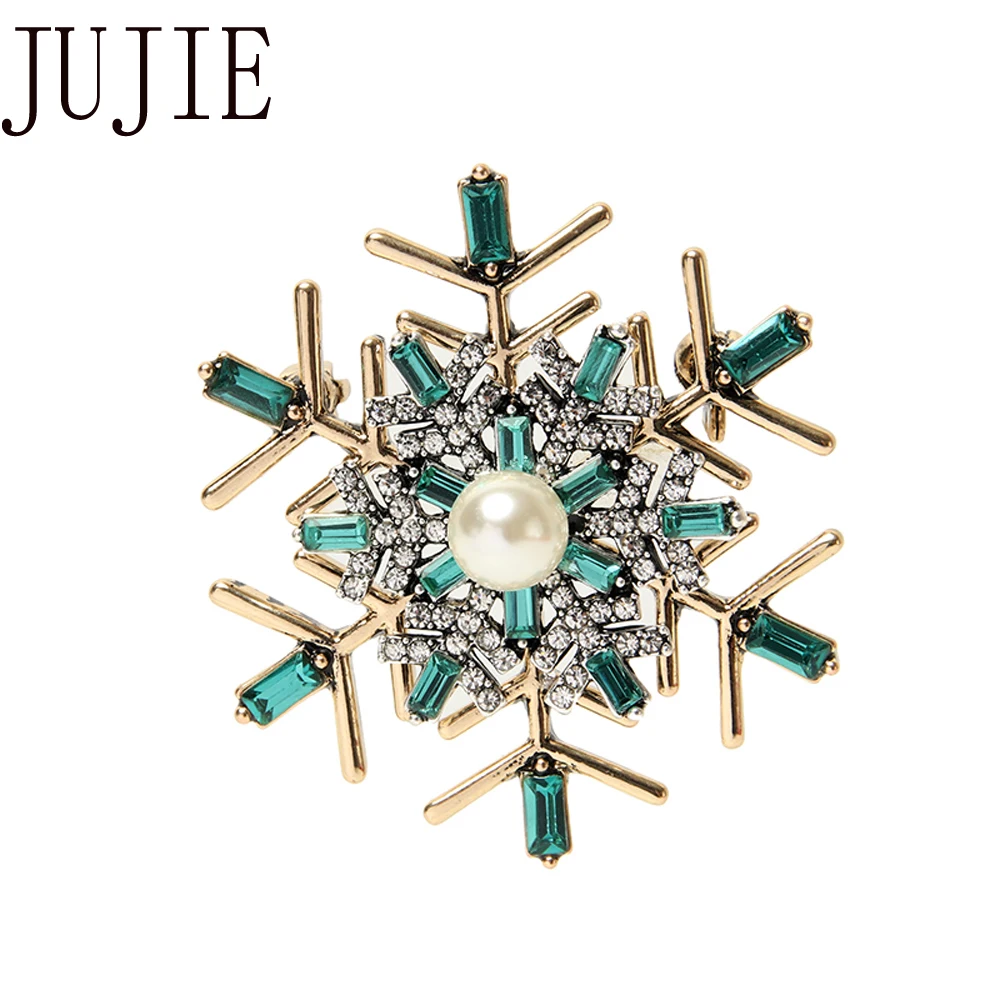 

JUJIE Fashion Original Snowflake Brooches For Women 2019 Crystal Pearl Brincos Star Brooch Pins Plant Jewelry Dropshipping