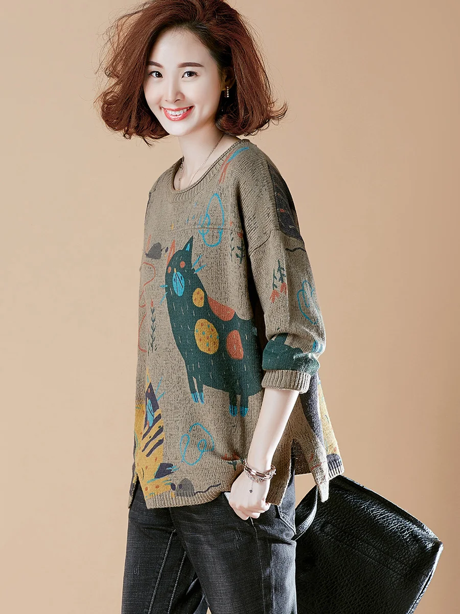 

2018 Spring and Autumn Large Size Arts Head Bottoming Sweater Loose Knitting