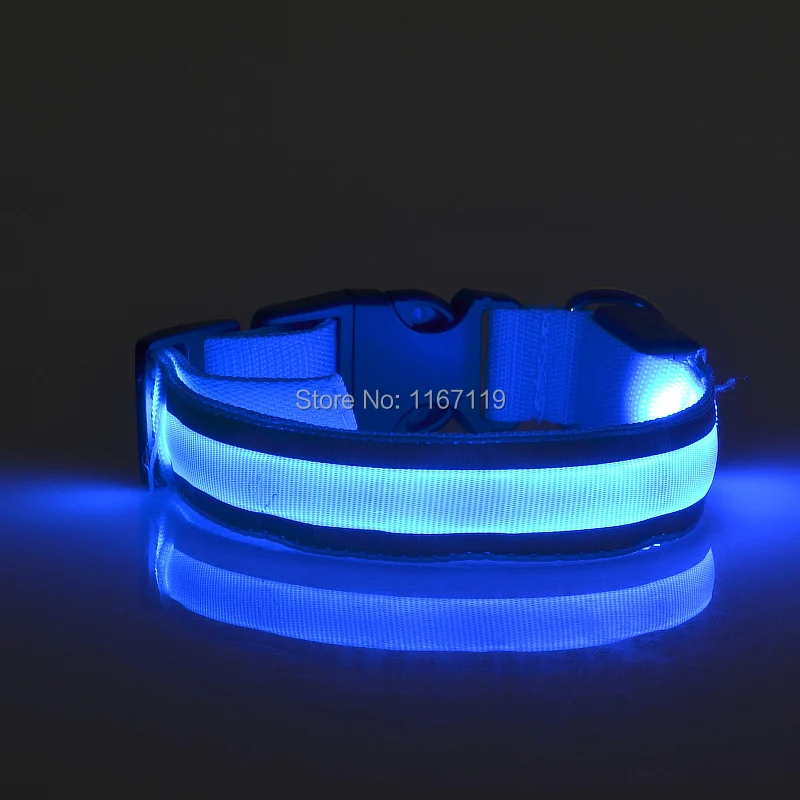 

Wholesale 2016 New Very Bright LED Nylon Dog Collar With Reflective Stripe Side For Puppy And Medium Size Dog or Cat Collar
