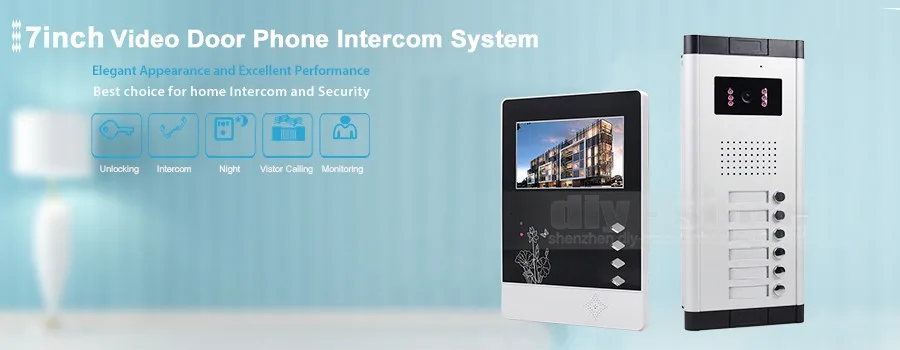 Diysecur 4.3 дюймов 4-проводной Квартира видео-телефон двери аудио и видео домофон Системы ИК Камера для 6 семей