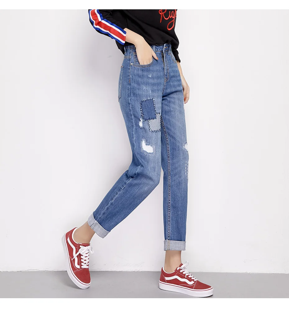 LEIJIJEANS, Новое поступление, весна размера плюс, рваные, со вставками, отбеливатель, средняя талия, полная длина, обычные женские Джинсы бойфренда