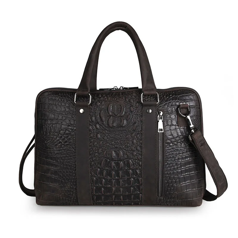 

New high-grade crocodile pattern business men bag leather briefcase 100% first layer of cowhide white collar handbag dark brown