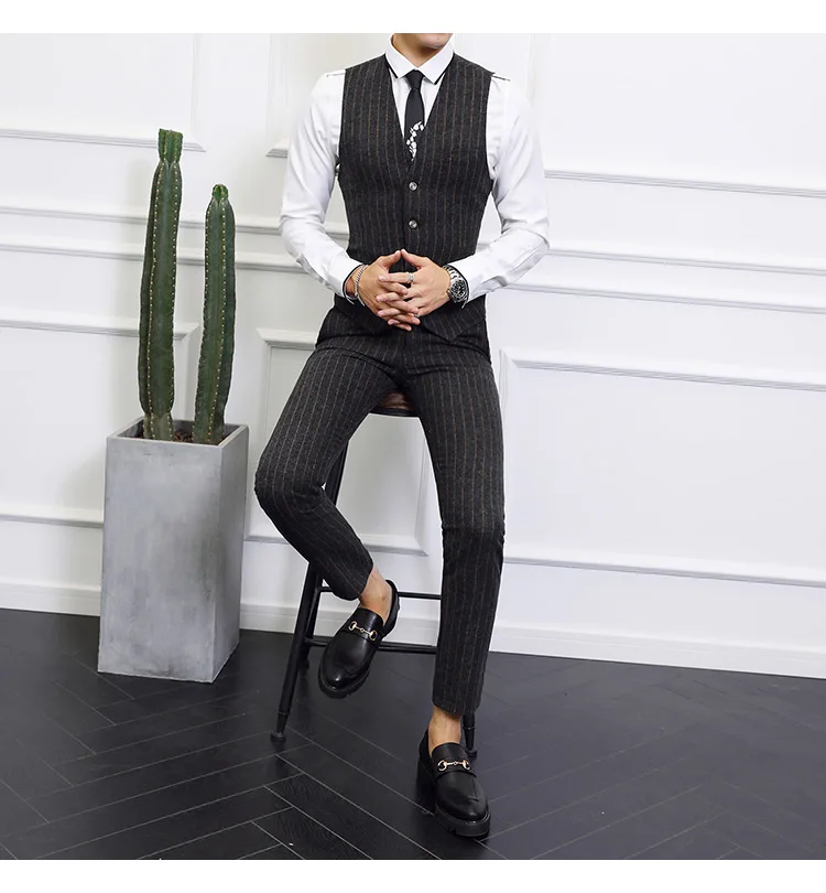Полосатый жилет для мужчин и брюки повседневный деловой жилет мужской костюм Азия Размер s-6XL мужские жилетки брюки