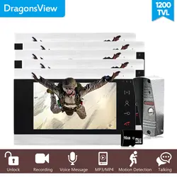 Dragonsview 7 "дверной звонок Домофон камера сенсорный ключ несколько системы 5 внутренних мониторов и 1 уличная панель день/ночное видение