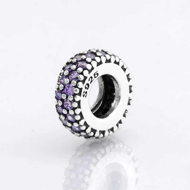 Модные 925 пробы серебряные Сверкающие Фиолетовые циркониевые интервальные бусины для изготовления ювелирных изделий подходят к оригинальному браслету Pandora