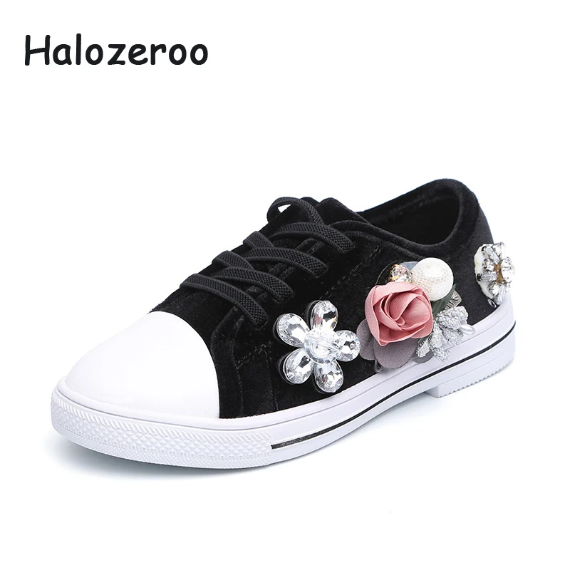 

Autumn Kids Sport Sneakers Children Mesh Flower Sneakers Baby Girls Rhinestone Casual Sneakers Pearl Black Brand Shoes Trainers