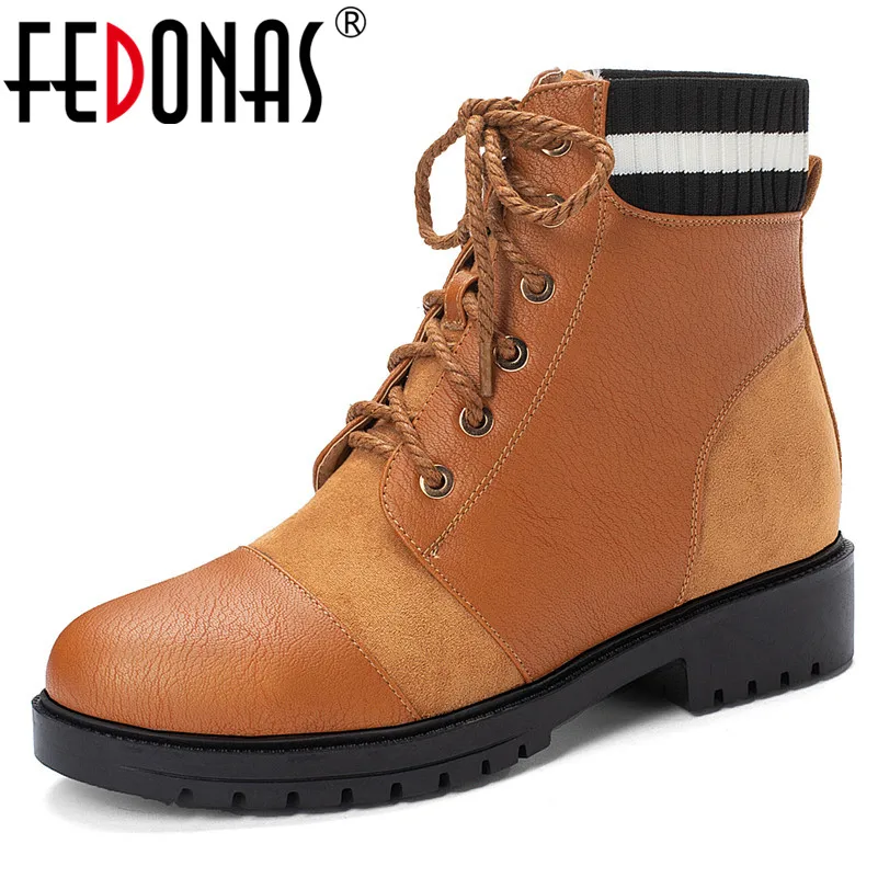 

FEDONAS Winter New Vintage Round Toe Women Ankle Boots Lace Up High Heels Synthetic Leather Short Boots Office Party Shoes Woman