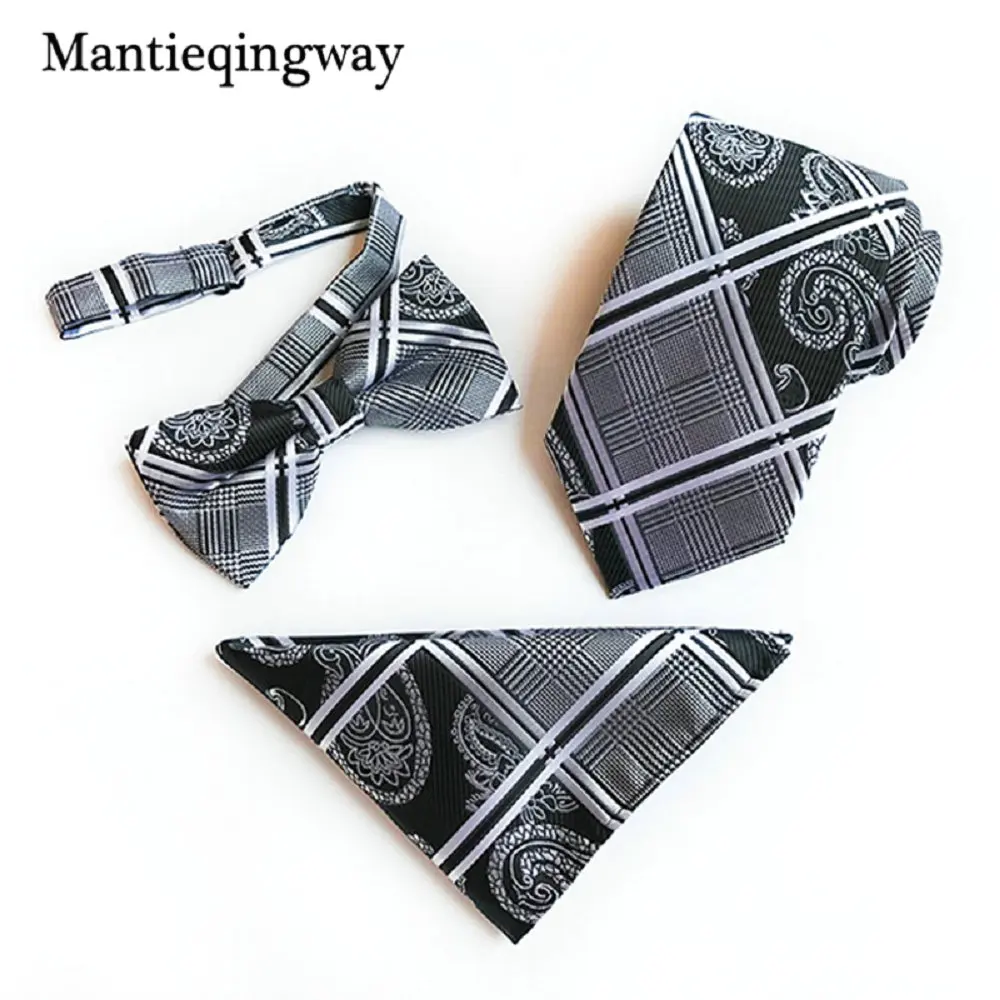 13 Mantieqingway Мода г. бабочкой+ галстук+ Pocket Square Set для Для мужчин полиэстер Бизнес Галстуки комплект подарки hankerchief Gravatas Hanky - Цвет: 13