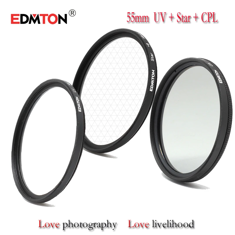 EDMTON 55 мм UV + CPL Star6-Point набор фильтров для объектива камеры Canon Nikon Sony pentax DSLR Объектив