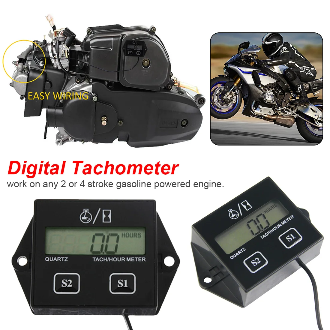 

Digital boat engine electronic tachometer 0~99,999 RPM Engine Tach Hour Meter Gauge Engine Hour Meter Accumulator