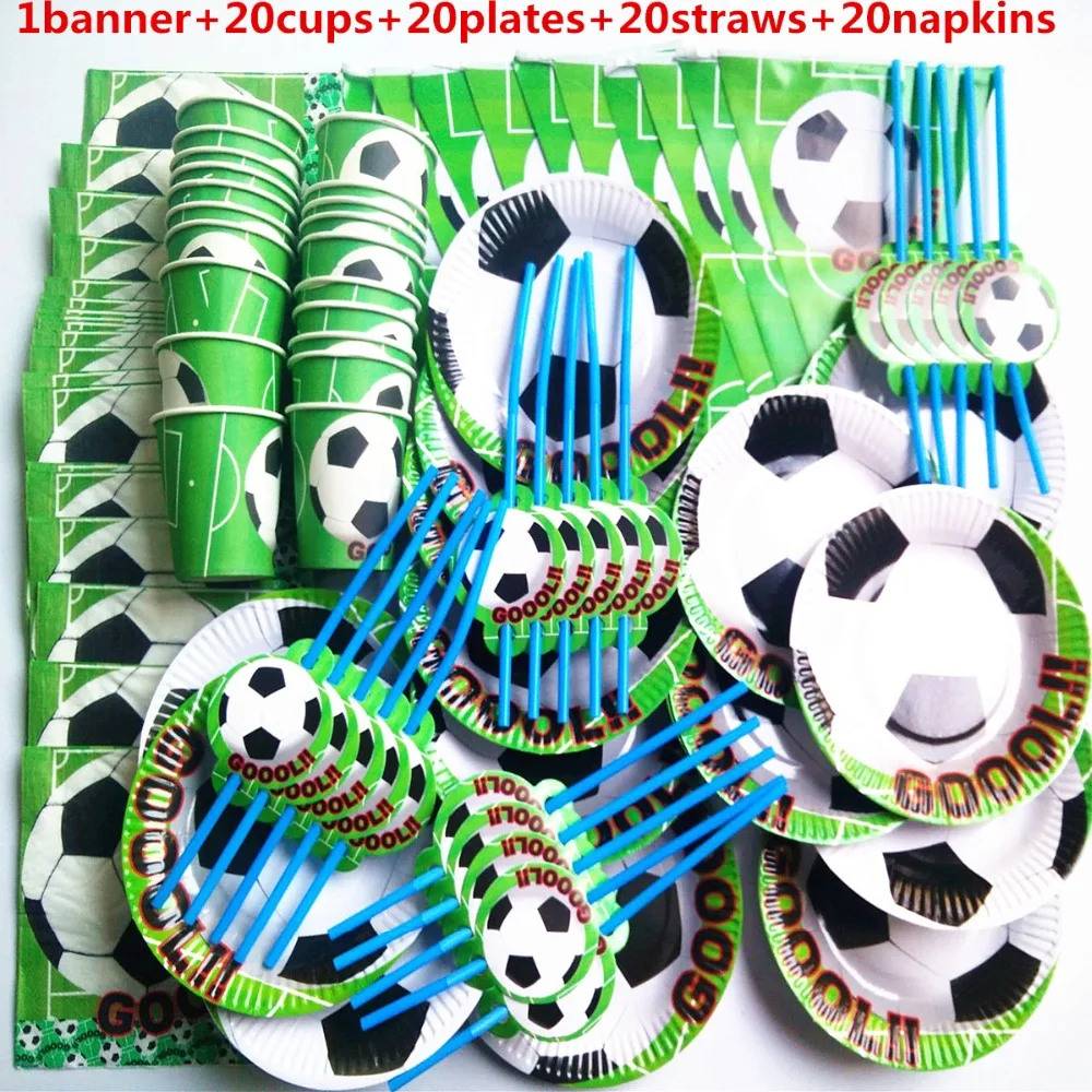 

20 people football sport boy kids happy Birthday child Party Decorations baby shower Supplies Tableware Set Paper banner Favor