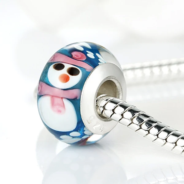 

Original Silver Color Snowman Murano Glass Bead Fit Bracelet Necklace Authentic Christmas Element