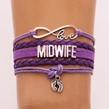 Бесконечная любовь браслет акушерки и браслеты детские ноги Шарм Кожа обернуть ювелирные изделия из веревки для женщин Прямая черный фиолетовый розовый
