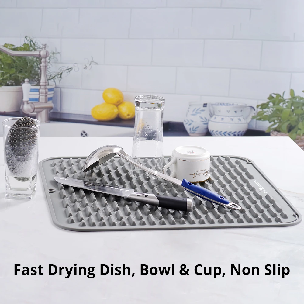 

45.72*40.64cm Folding Silicone Dish Drying Mat Gray Dinnerware Table Mat Heat Resistant Placemat & Coaster With Cleaning Brush