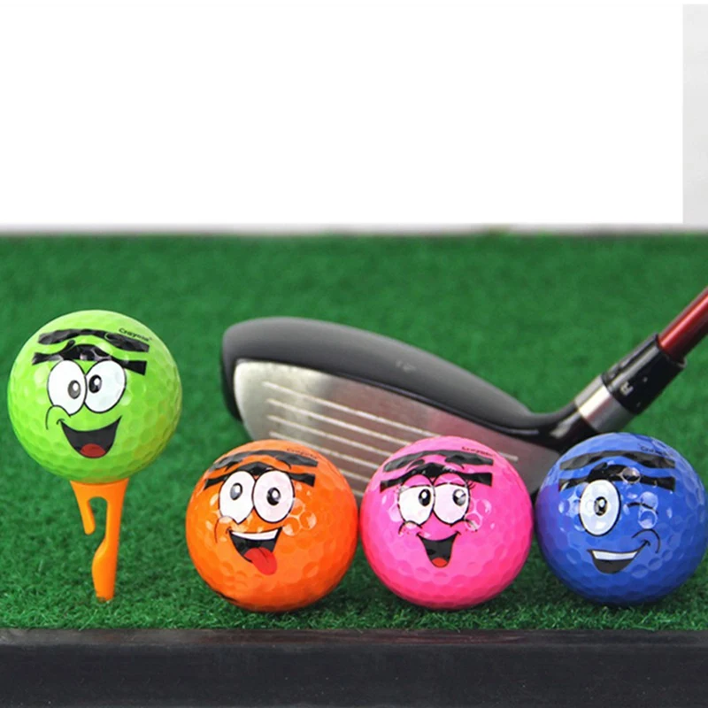 Golf Ball Cartoon Face Printed Synthetic Rubber Golfing Practice Balls Present Gift