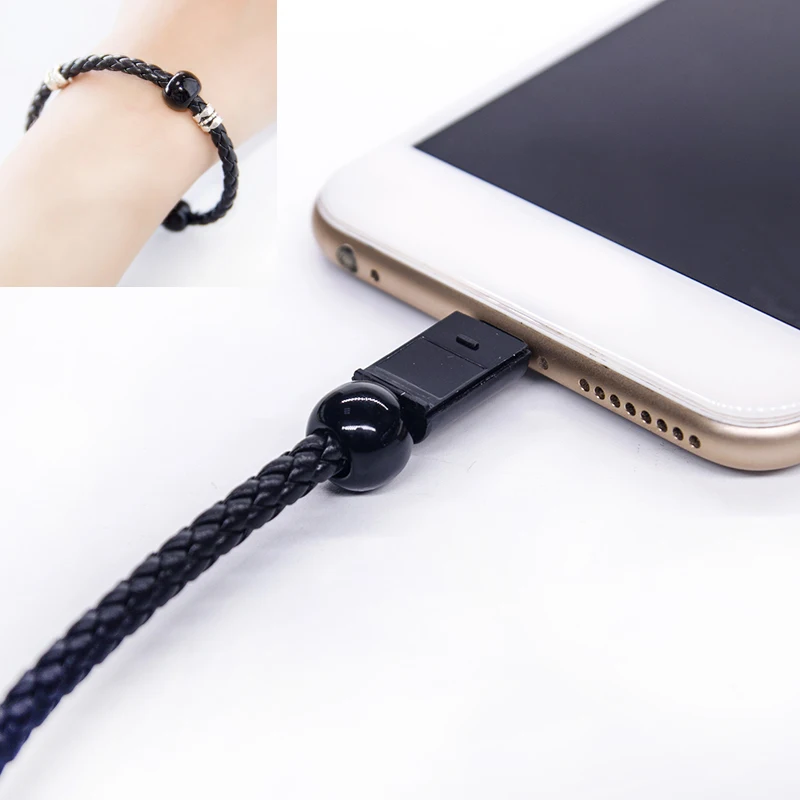 Смарт ювелирные изделия из бисера браслет с USB быстрая зарядка Зарядное устройство кабель для передачи данных для IPhone для huawei c Mirco USB ручной вязки браслет