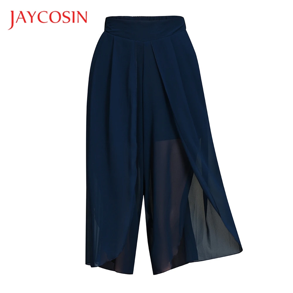 JAYCOSIN однотонные шифоновые расклешенные эластичные женские летние широкие брюки