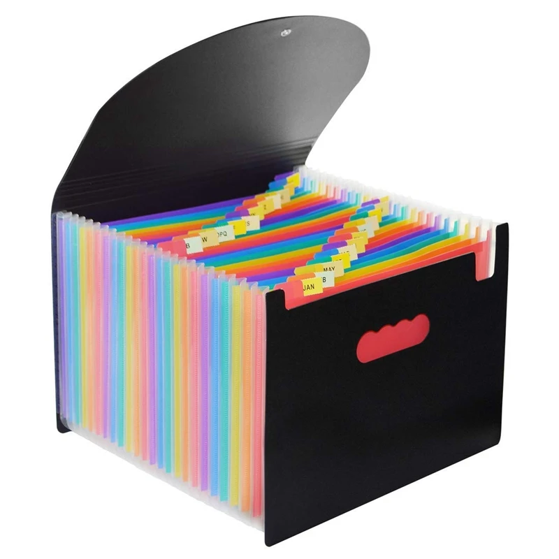 

24 Pocket Extended File Folder With Lid, Qefuna A4 Letter Size Expandable File Storage Box With Lid, Can Carry Rainbow File Fo